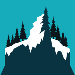 Obraz premium Snowy Mountain Peak with Pine Trees