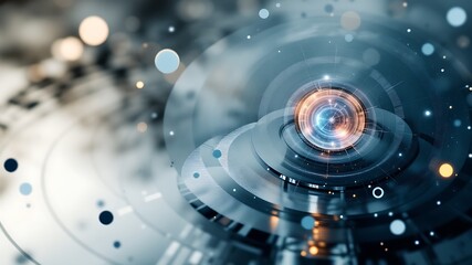 Abstract futuristic technology background with glowing circular elements and data visualization