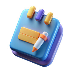 3d Notepad and pencil illustration on transparent background