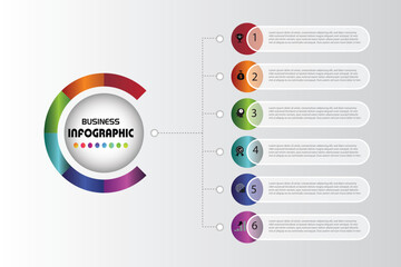 Colorful circular business infographic with six segmented steps, ideal for data presentation, workflow, timeline, marketing strategy, and corporate visual content.








