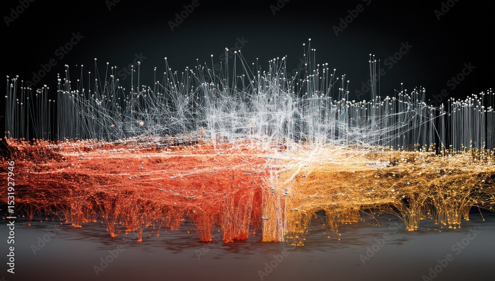 Poster brain activity shown in digital layers, showcasing neural patterns and processes.