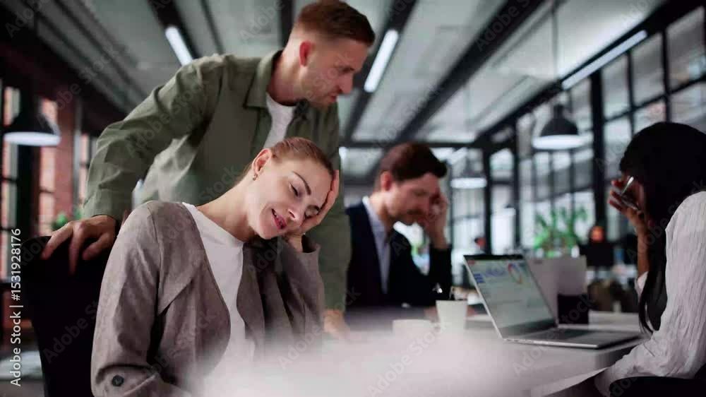Poster office worker's shocked expression while dealing