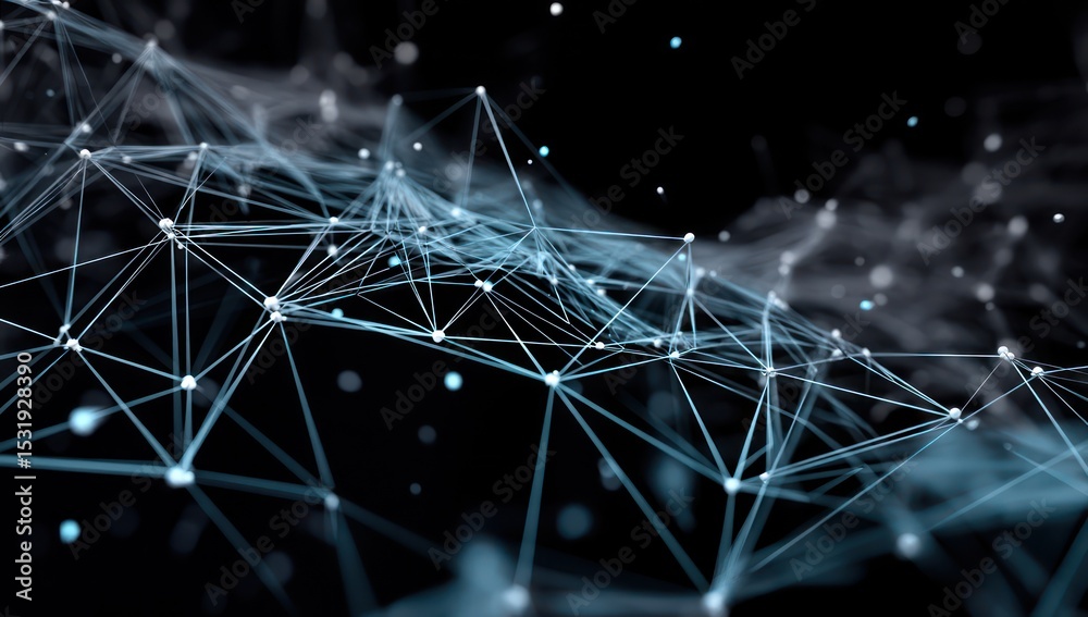 Poster High-tech visualization of the algorithmic learning process, portrayed through a network of connected nodes.