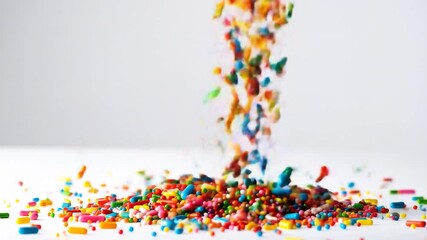 Colorful Sprinkles Falling in Slow Motion on a White Background for Dessert Decoration - Powered by Adobe