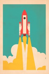 Obraz premium Rocket launch illustration on mustard background