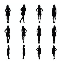 Fototapeta premium Twelve silhouettes of women in dresses posing