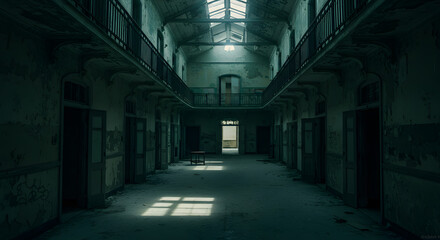 Eerie Abandoned Prison Hallway