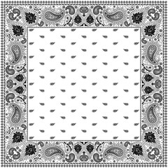 Bandana paisley square ethnic floral hand drawn pattern.Ornament classic vintage vector elements black on white background.Design for scarf,headscarf,kerchief,hijab,tablecloth,print fabric,decoration.