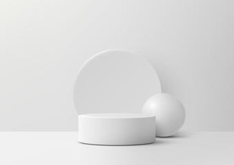 minimalist white podium display for product mockup showcase on clean modern studio background isolated space
