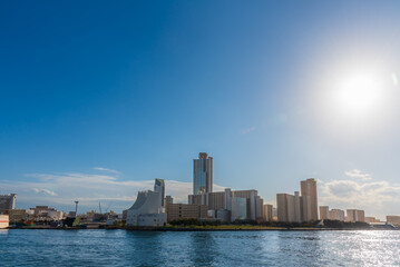 Fototapeta premium View of Osaka bay at sunset Port of Osaka Kansai Japan.