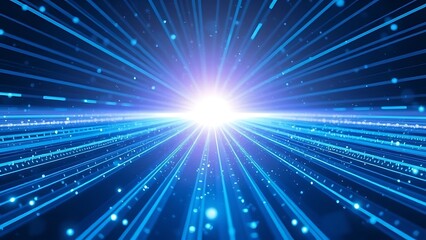 Digital Data Flow & Futuristic Light Rays Background - Blue Speed Lines and Glowing Particles Abstract