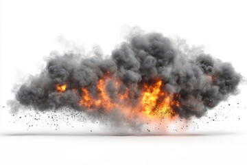 Massive fire explosion with smoke isolated on white background