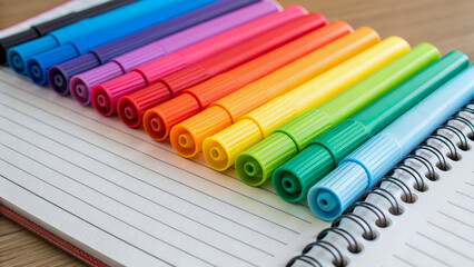Waste reduction strategy using assorted marker pens on lined notebook for creative planning