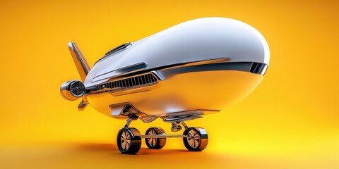 Obraz premium Futuristic White Low Poly Airplane Model on Yellow Background