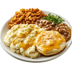Hearty country style breakfast plate with biscuit isolated on transparent background