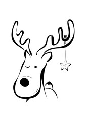 Elch mit Weihnachtsstern am Geweih