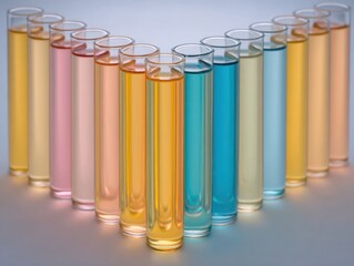 Colorful test tubes in a symmetrical arrangement