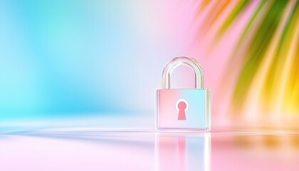 Glass Lock Icon on Pastel Background