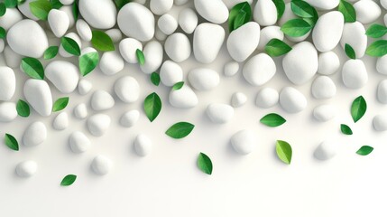 White stones and green leaves