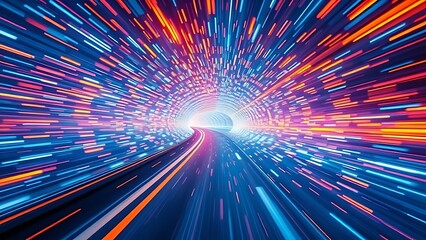 Colorful Light Trails in a Futuristic Highway Tunnel - Abstract Speed and Data Flow Background