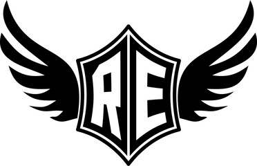 RE logo emblem with winged and shield template