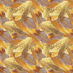Lily petals.. Decorative design element, watercolor, floral ornament. Seamless pattern for bandana, shawl, neck scarf. Kerchief design or tablecloth print, scarf, towel. For textile, cotton fabric.