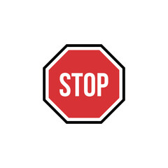 Isolated Red Stop Sign with White Text on White Background, Illustration