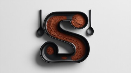 Black letter S bowl filled with brown spice