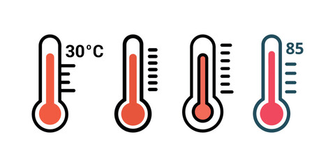 Colorful Thermometer Illustrations Showing Varying Temperatures Like 30 Degrees Celsius And 85 Fahrenheit
