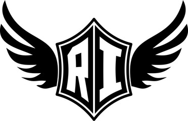 RI logo emblem with winged and shield template