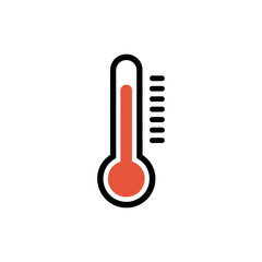 Red Thermometer with Black Outline on White Background Indicating High Temperature Level