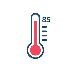 85 Degrees Fahrenheit Thermometer Icon on White Background for Summer Heat Illustration
