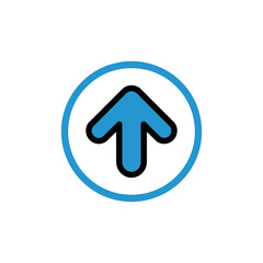 Blue Arrow Pointing Up Within a Circle on White Background for Interface Design