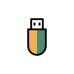 Isolated USB Flash Drive Icon with Orange and Green Fill on White Background