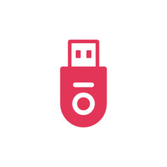 Crimson Red USB Drive Icon Isolated on White Background for Data Storage