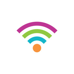 Colorful Wifi Symbol with Orange Circle and Pink, Green and Blue Arcs on White