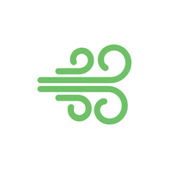 Isolated Green Wind Icon Simple Illustration of Airflow on White Background