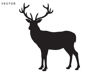deer silhouette, deer outline, line art vector illustration on white background