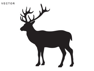 deer silhouette, deer outline, line art vector illustration on white background