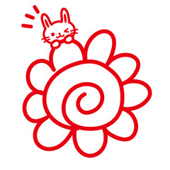 手描きの花マルとウサギ