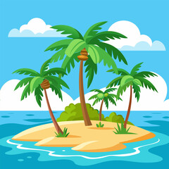 Serene Tropical Island Paradise. Palm Trees. Azure Ocean. and Sandy Beach