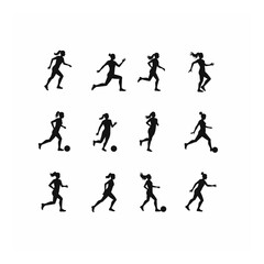 Female soccer players silhouettes action poses sports