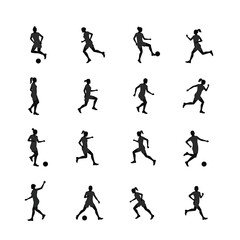 Soccer players silhouettes action poses female male