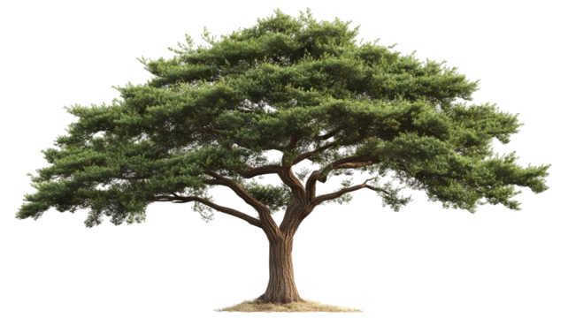 Majestic high-resolution cedar tree isolated on pure transparent background PNG cutout—ideal for landscape design, botanical illustration, and sustainable architectural visualization projects