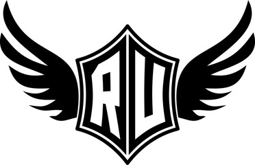 RU logo emblem with winged and shield template