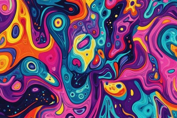 Obraz premium Vibrant psychedelic patterns swirling through colorful abstract artwork digital art environment high-resolution gigapixel standard viewpoint