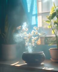 Ethereal ritual niche styled in soft fog-toned palette with halo backlight and herbal smoke mist Sacred Sleep Space Design Mystic Minimal Wellness Corner