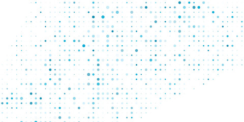 Simple blue background frame of geometric shapes. Circular ornament. Pattern of dots, particles, molecules, fragments modern abstract