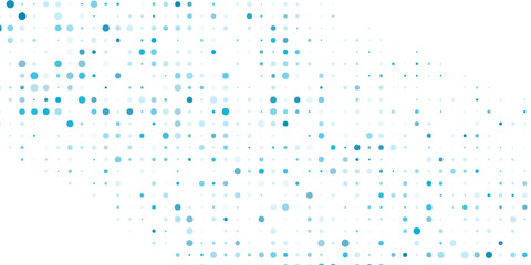 Simple blue background frame of geometric shapes. Circular ornament. Pattern of dots, particles, molecules, fragments modern abstract simple