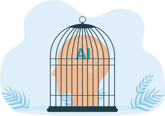 Bird cages, human heads, AI. Imprisoned artificial intelligence. 
